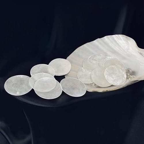 100 Pcs 2 Inch White Capiz Shells：Seashells with 2 Holes for DIY Crafts，Natural Round Charms for Home Decoration or Wind Chimes Outside thumbnail 4