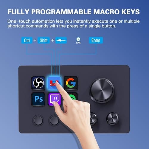 ActionRing Streaming Macro Keypad, Stream Controller Deck, Gaming Shortcut Keyboard, with Customizable 6 LCD Shortcut Keys, 3 Buttons and 3 Knobs, Trigger Actions in OBS/Twitch/YouTube, Windows 10/Mac14.0 (N3 Black) thumbnail 3