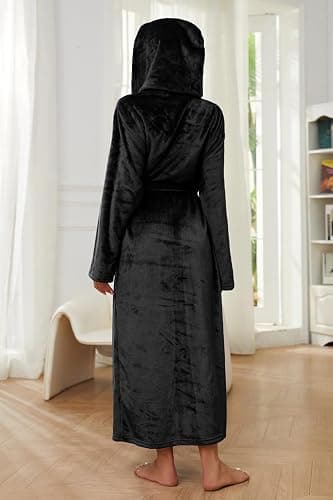 HEARTNICE Womens Long Hooded Robe, Soft Warm Fleece Bathrobes Full Length Plush House Coat thumbnail 3