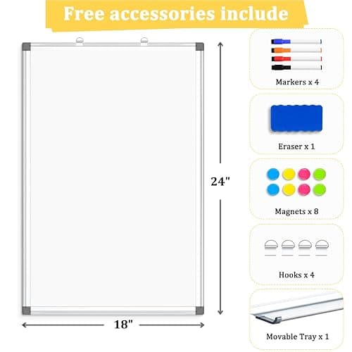 AMUSIGHT Double-Sided Magnetic Whiteboard, 24" x 18" Dry Erase Board Aluminum Frame for Wall, White Board Marker Board for Kitchen, Memo, School, Home, Office thumbnail 4