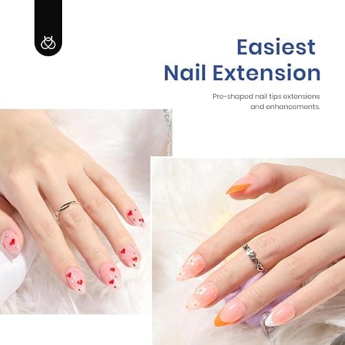 Beetles Gel Nail Kit Almond-500Pcs Gel Nails Tip Easy Extension Set Short Almond Shape 9 In 1 Nail Glue Extension Set Uv Led Lamp Acrylic False Tips Kit DIY Nails Art Gifts for Women thumbnail 3