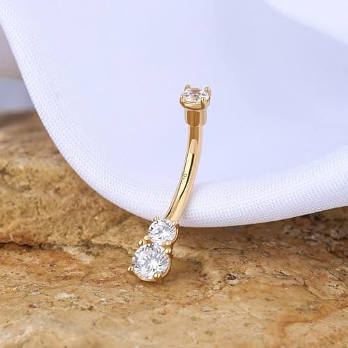 OUFER 14K Solid Gold Belly Navel Button Ring Clear 5A Cubic Zirconia Design Belly Rings Piercing Jewelry thumbnail 3
