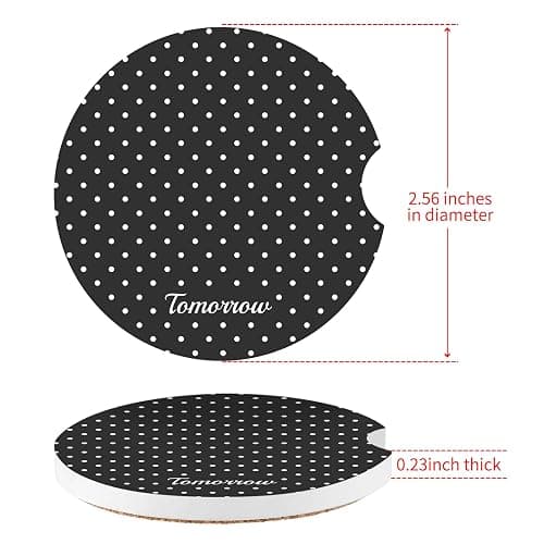 Watbro Cute Fashion Polka Dot Car Coasters 2 Pack for Cup Holders, 2.56 Inch Finger Notch Retro 70's Style Ceramics Heat Resistant Anti Slip Cork Base Car Drinks Coasters Auto Accessories-Black thumbnail 6