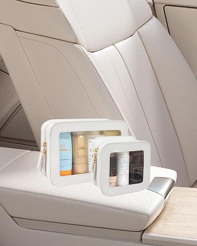 FFpaw 2 Pcs Travel Clear Makeup Bag Set, Clear Makeup Organizer with Zipper Leather Travel Bags for Toiletries Small Cosmetic Bags for Women Mini Make up Pouch Toiletry Bags Car Essentials thumbnail 6