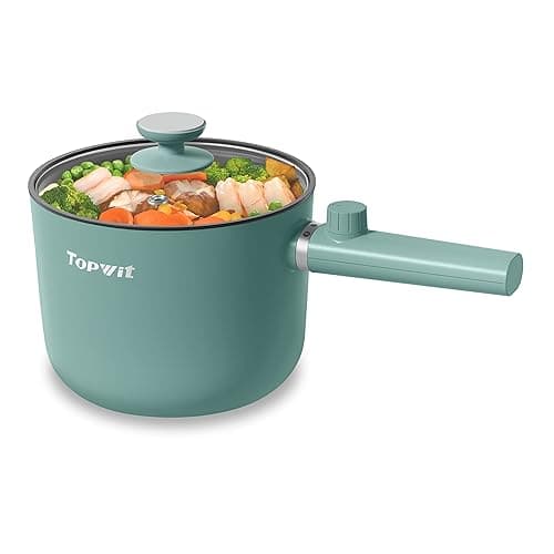 Topwit Hot Pot Electric, 1.5L Ramen Cooker, Non-Stick Frying Pan, Electric Pot for Pasta, Steak, BPA Free, Dual Power Control, Over-Heating & Boil Dry Protection, Green - Image 1
