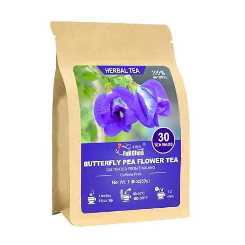 FullChea - Butterfly Pea Flower Tea Bags, 30 Teabags, 1.3g/bag - Premium Dried Butterfly Pea, Cultivated From Thailand - Non-GMO - Caffeine-free Herbal Tea - Image 1