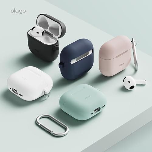 elago Compatible with AirPods 4 Case - Premium Silicone Case with Carabiner, Supports Wireless Charging, Shock Resistant, Full Protection, Headphone Accessories (Sand Pink) thumbnail 6
