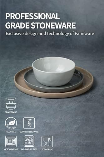 Famiware Mars Plates and Bowls Set, 12 Pieces Dinnerware Sets, Dishes Set for 4, Multi-color thumbnail 8