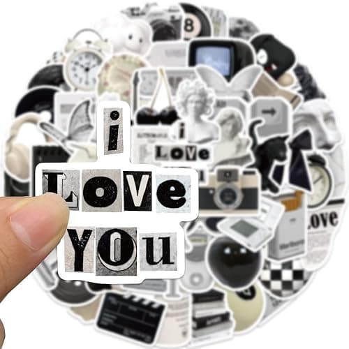 Vintage Black and White Aesthetic Stickers for Scrapbook, 61Pcs Retro Vinyl Waterproof Stickers for Water Bottles Laptop Journal Phone, Party Decals for Girls Women Adults (Black) thumbnail 3