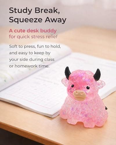 Glitter Highland Cow Squishies Fidget Toy, Soft Slow Rising Stress Relief Ball, Cute Sensory Squeeze Toy for Adults & Kids, Anxiety Relief Desk Decor, Easter Basket Stuffer for Cow Lovers (Blue) thumbnail 3