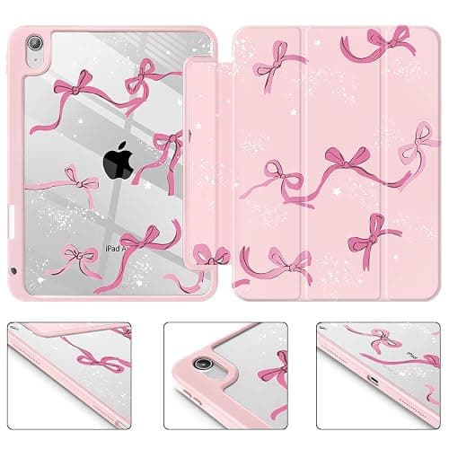 Tuiklol Case for iPad Air 11'' (M3 2025/M2 2024) 6th Gen/iPad Air 10.9'' 2022 2020 Air 5th /4th Gen, Buit in Pencil Holder with Shockproof Cover Clear Transparent Back Auto Wake/Sleep, Bow-Pink thumbnail 8