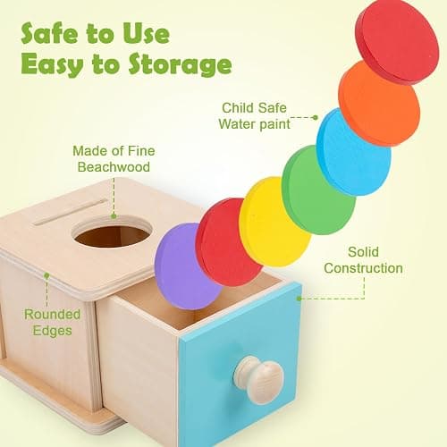 Adena Montessori Infant Toddlers Coin Box Montessori Toys for 6-12 Months Babies 1 Year 2 Year Old (2 in 1,Coin&Ball, Blue Door) thumbnail 3