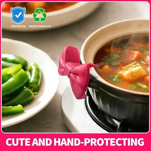 Silicone Bow Pot Holders - Cute Kitchen Gadgets for Funny Cooks,Heat Resistant Oven Grips White Elephant Gag Gifts for Adults Fun Stocking Stuffers thumbnail 4