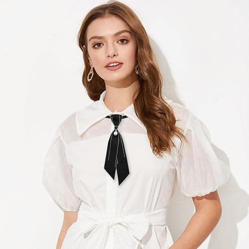 LJBFNN Bow Tie for Women, Adjustable Womens Tie Girls Uniform Ties Pre Tied Womens Necktie with Artificial Pearl for School thumbnail 2