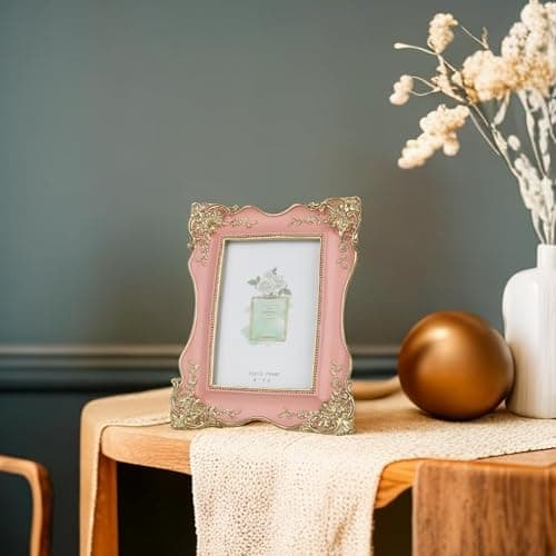 Kaolituis Vintage Picture Frame 4x6 with Gold Trim Antique Tabletop Wall Hanging Photo Frame with Glass Front for Home Decor,Gift Ideas (Pink) thumbnail 5