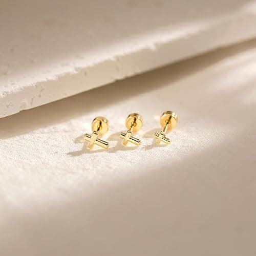 GUOKE 3 Pair Tiny Flat Back Earrings for Women - 14K Gold/White Gold Plated Cute Small Screw Flatback Stud Earring, Everyday Wear thumbnail 6