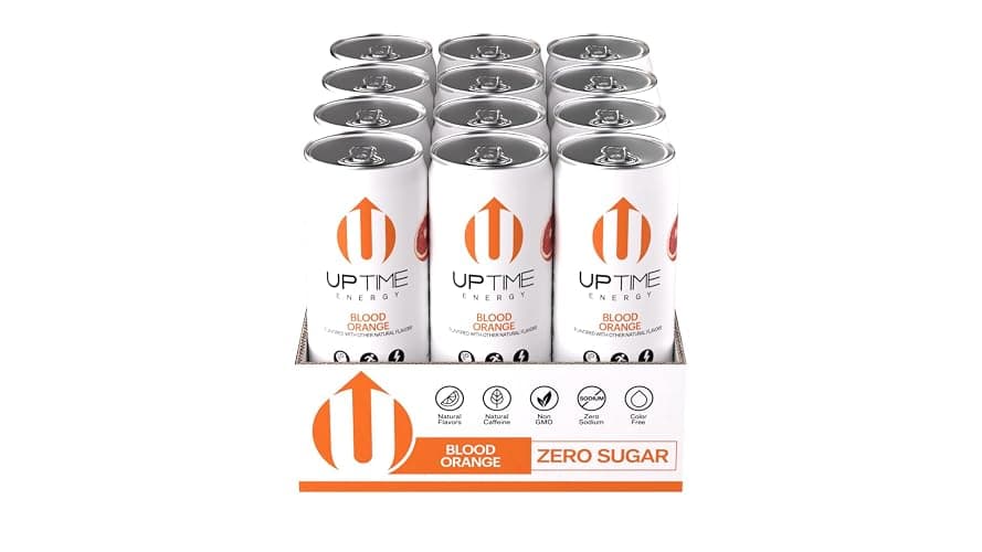 UPTIME Energy Drink, Blood Orange Sparkling, 12 Pack, Vitamin C, L Theanine, Calcium, Sugar Free Energy Drinks for Focus Support, 142mg of Natural Caffeine, 0 Calories, Clean, Natural, 12 fl oz Cans thumbnail 6