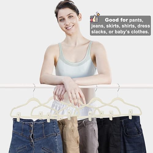 TOFIIGREM Velvet Hanger Clips for Velvet Hangers - 20 PCS Beige Non-Slip Velvet Clip for Skirt Hanger, Strong Flocking Clips Fit for Ivory Velvet Hangers thumbnail 4