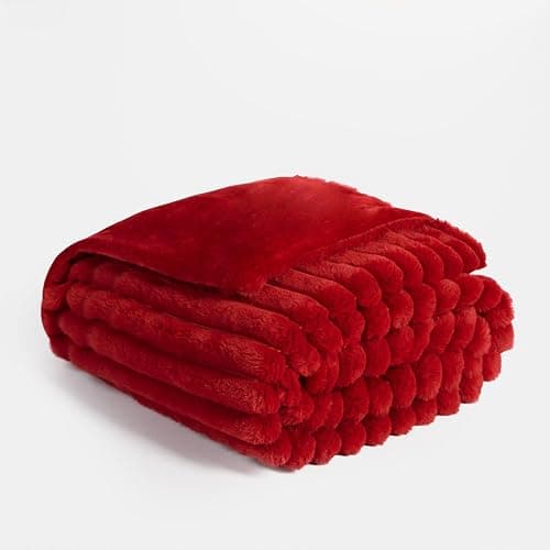 OHS Throws for Sofa Ribbed Faux Fur, Decorative Thick Soft Blanket Bed Throw Cosy Warm Winter Blanket Throws for Sofa Decorative Couch Cover, 125 x 150cm - Red - Red - 125 x 150cm thumbnail 9