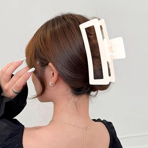 5 Inche Black and White Extra Large Claw Clips for Thick and Long Hair, 4 Pack Xl Jumbo Oversized Matte Non-slip Rectangle Hair Clips for Women, Big Strong Hold Jaw thumbnail 6