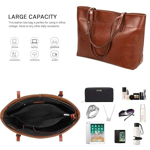 Kattee Vintage Genuine Leather Tote Shoulder Bag for Women Satchel Handbag with Top Handles thumbnail 3