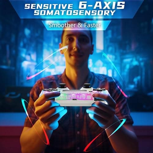 AceGamer Wireless Controller for PS4, White Crack Custom Design with RGB Light,1000mAh Battery and 3.5mm Audio Jack, V2 Gamepad Joystick Compatible with PS4/Slim/Pro and Windows PC! (White-Light Up) thumbnail 5
