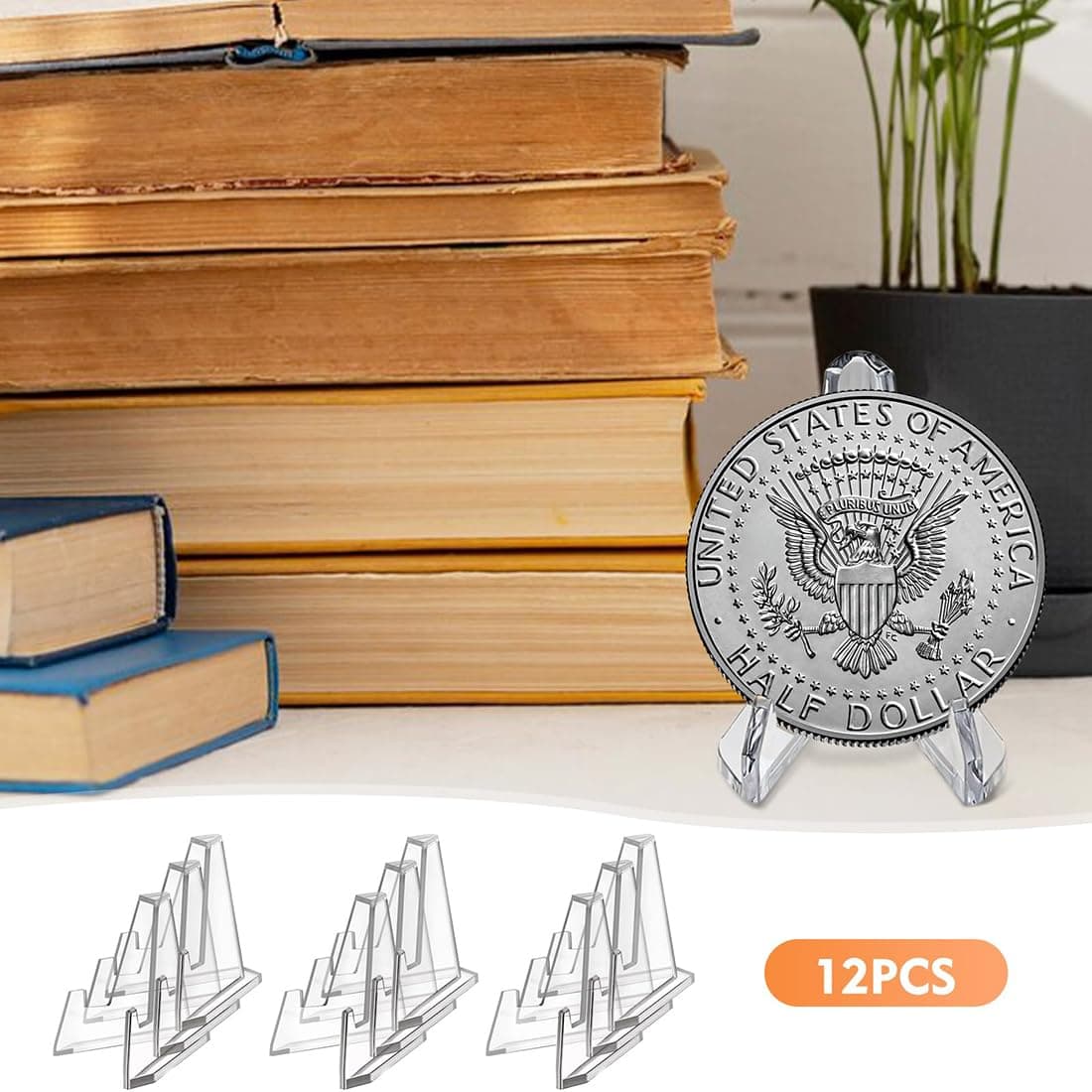 12 Pack Acrylic Easel Stands, 2.65Inch Tall Clear Mini Coin Display Easel Holder Acrylic Display Stand, Clear Card Stand Multifunctional Display Stand for Displaying Pictures Coins Medals thumbnail 2