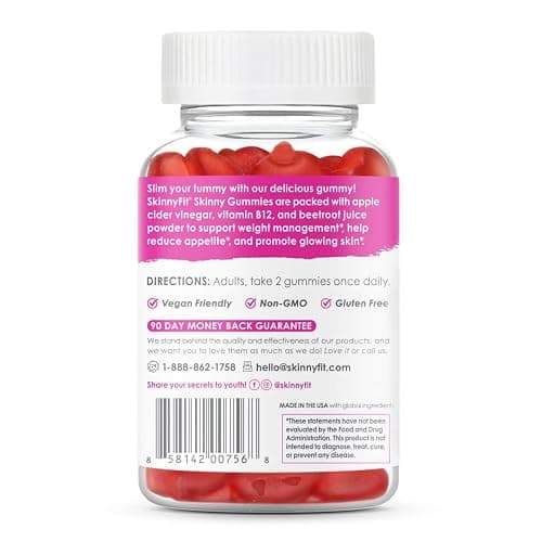 SkinnyFit Skinny Gummies Apple Cider Vinegar Gummies w/ The Mother, Healthy Weight, Immune Support, Vitamin B9, B12, Beetroot, Pomegranate, Vegan-Friendly, 60 Count thumbnail 4