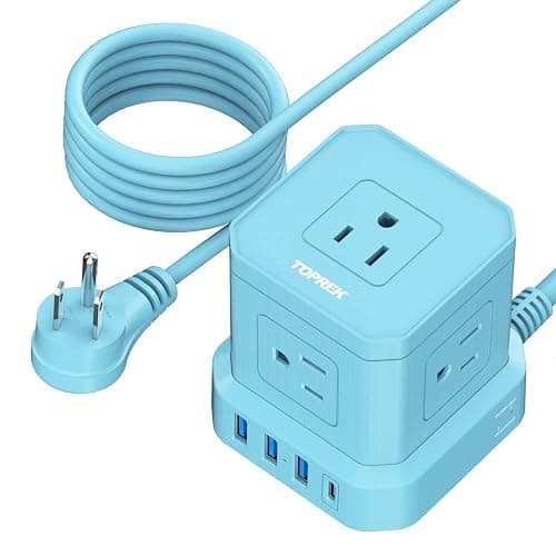 Power Strip with USB-C (3.0A), TOPREK Surge Protector (700J), TOPREK 10 FT Extension Cord with Flat Plug, 5 AC Outlets 4 USB, Desk Charging Station for Living Room, Nightstand, Office, Travel - Image 1