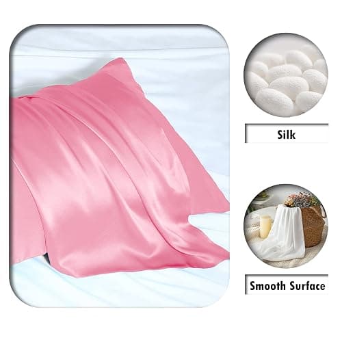 Natural Mulberry Silk Pillowcase for Hair and Skin Standard Size 20"X 26" Case with Hidden Zipper Soft Breathable Smooth Cooling Silk Pillow Covers for Sleeping(Pink,1Pcs) thumbnail 2