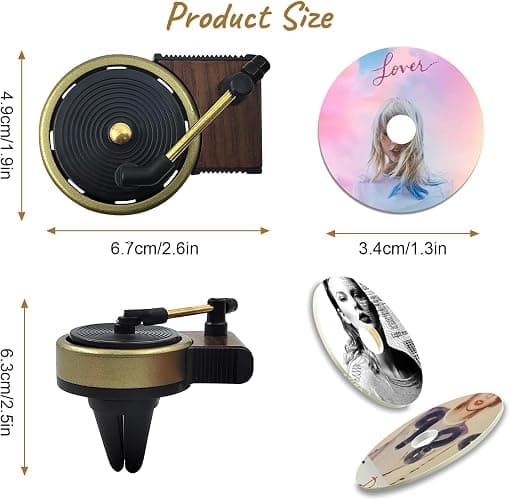 Yharnamite 2 Pcs Taylor Car Air Fresheners Vent Clips with 14 PCS Album Cover Air Fresheners, Retro Style Record Player Air Freshener Car Accessories Decoration, Music Lovers Gift thumbnail 2