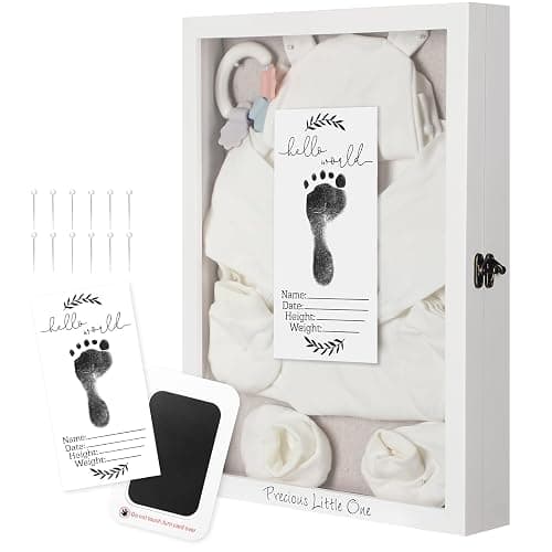 Jetec 12 x 16 Large Baby Shadow Box Set White Keepsake Frame Case with Linen Back Hello World Newborn Sign Ink Pad Wood Memory Shadow Box with Glass Cover Baby Print Announcement for Wall Display - Image 1
