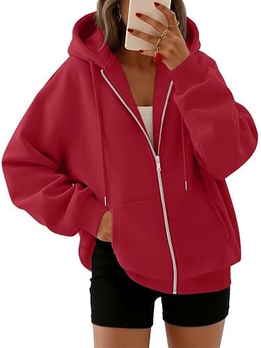 Trendy Queen Womens Oversized Zip Up Hoodies Y2K Fall Sweatshirts 2026 | Cute Fashion Lightweight Jacket with Pockets, Casual Fall Outfits, Cozy Winter Coats, Everyday Layering and Travel Clothes - Image 1