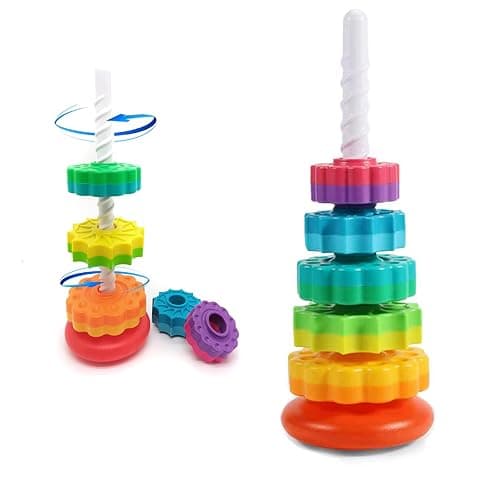 LUCKFUTURE Spinning Stacking Toys, Educational Toddler Toy Stacking Rings Baby Toys, Montessori Toy for Girls and Boys, Spin Gears Christmas Birthday Gift for 1-3 Year Old - Small Size Spinning Toys