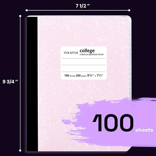 ONAVIA Composition Notebook College Ruled 6 Pack, 200 Pages (100 Sheets), 9-3/4 x 7-1/2, Marble Composition Books Bulk, Notebooks for School, Work, Office, Hard Cover Comp Book, School Supplies, Pink - Pink - 6 Pack thumbnail 3