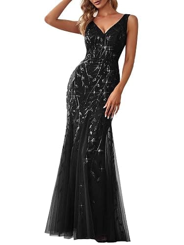 Ever-Pretty Women's Sequin Formal Dress Double V-Neck Sleeveless Mermaid Long Evening Prom Dresses 07886 - Image 1