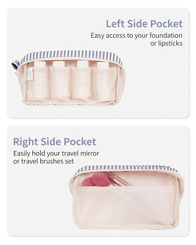 Narwey Cute Stripe Large Makeup Bag Travel Make Up Bags Women with Comparments Small Toiletry Bag Cosmetic Bag Organizer Zipper Pouch for Teen Girls (Greyish Blue Stripe, Large) thumbnail 5