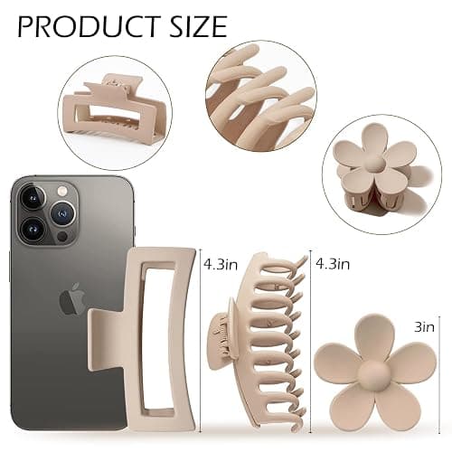 Large Hair Claw Clips, 12 Pack Flower Hair Clips for Thick Hair, Big Square Matte Strong hold for Thin Hair, 3 Styles Claw Hair Clips for Thick Hair thumbnail 2