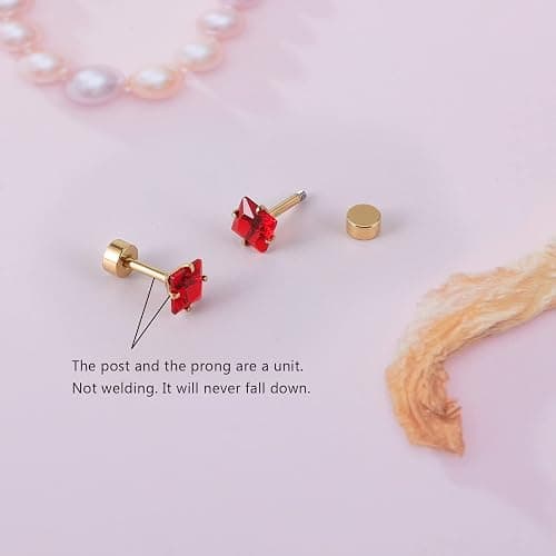 12 Pairs Surgical Stainless Steel Flat Back Screw Back Round Heart Star Square Teardrop Cubic Zirconia Birthstone Stud Earrings Set for Women thumbnail 3