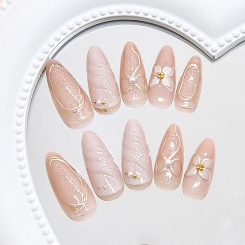 RUOKEXIN Almond Press on Nails Medium Length Fake Nails Fall False Nails with Designs Silver Glitter Full Cover Nail Press ons Sparkly Acrylic Artificial Nails for Women 24Pcs thumbnail 2