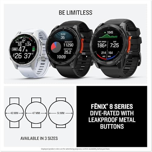 Garmin fēnix® 8 – 51 mm, AMOLED, Sapphire, Premium Multisport GPS Smartwatch, Long-Lasting Battery Life, Dive-Rated, Built-in LED Flashlight, Carbon Gray DLC Titanium with Pebble Gray Band thumbnail 7