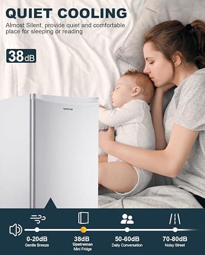 Upstreman 3.2 Cu.Ft Mini Fridge with Freezer, Single Door Mini Fridge, Dorm Fridge, Adjustable Thermostat, Mini Refrigerator for Dorm, Office, Bedroom, White-BR321 thumbnail 5