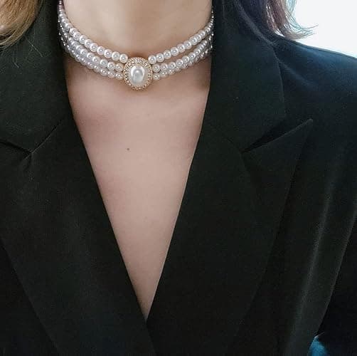 BSLVWG Wedding suite Pearl choker collier 4 rangées choker Simulation Pearl plaqué rhodium élégant charme collier féminin multicouche choker Chain round thumbnail 4