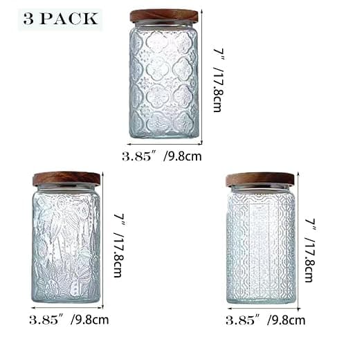 Livejun Vintage Glass Coffee Food Storage Jars with Acacia Lids Airtight Storage Coffee Containers Design Canisters set Kitchen Wide Mouth Glass Jars for Cookies,Tea,Sugar 1000ml (33.8OZ) Set of 3 thumbnail 3