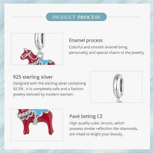 BRBRB Schwedischer Dalapferd-Charm aus 925er Sterlingsilber – rot oxidierte DIY-Perle mit 3A-Zirkonia, kompatibel mit Schmuck von Pandora, Biagi, Troll und Chamilia thumbnail 8