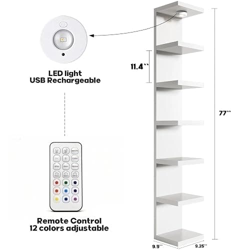 White 7-Tier Vertical Wall Shelf Unit with USB Rechargeable Led Light (Remote Controlled),Versatile Floating Display Shelves,Lack Style Wall Shelves for Bedroom,Living Room,Office Decor,Vanity thumbnail 3
