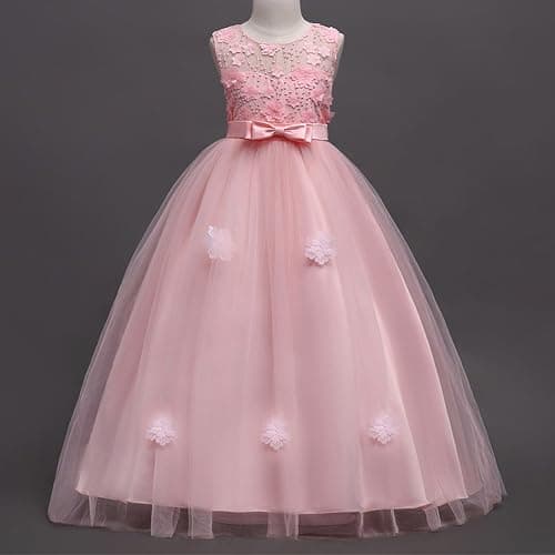 Little Big Girls’Tulle Retro Vintage Dresses Flower Lace Pageant Party Wedding Floor Length Dance Evening Gown thumbnail 4