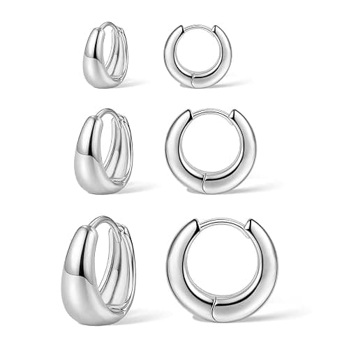 3Pairs Gold Hoop Earrings Set for Women Trendy Chunky Huggie Dainty Earring Jewelry for Women Teens - Image 1