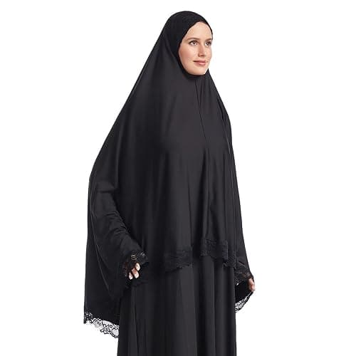 Muslim Women's Instant Big Hijab Jersey Turbans Khimar Abaya Soft Prayer Scarf, 1pc Lace thumbnail 5