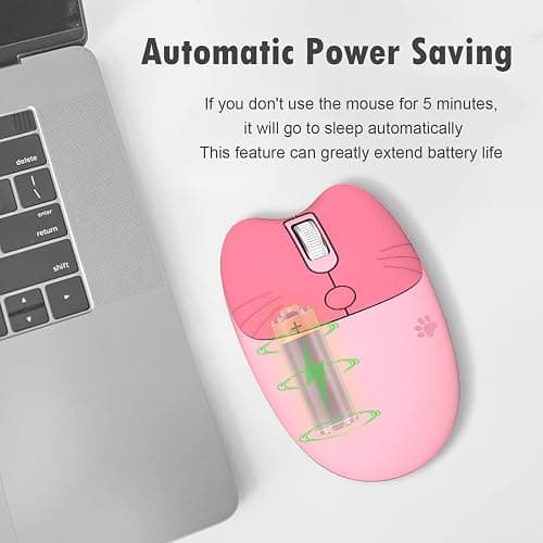 Lomiluskr Cute Cat Wireless Mouse, Lightweight Soundless Mice, 2.4G Wireless Mice, Candy Colors, Kawaii Mouse for Girls and Kids (Pink) thumbnail 7